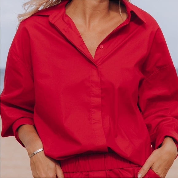 Daily Drills Tops - New! Daily Drills Poplin Button Down 100% Cotton Shirt in Red Size XS/S